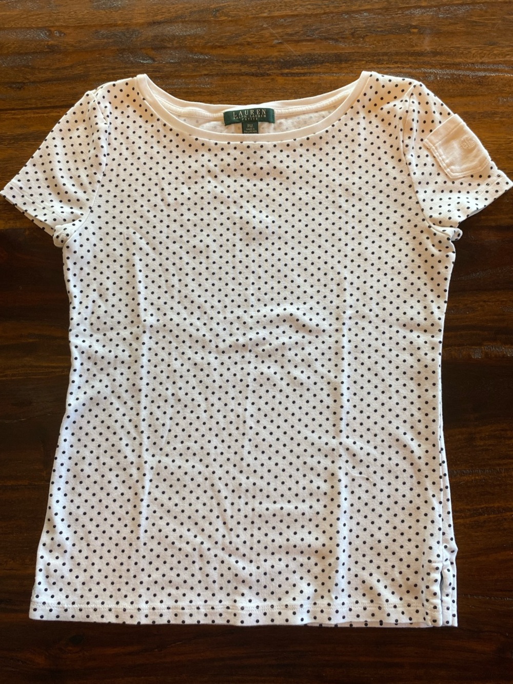 Lauren Ralph Lauren Polka Dot Boatneck Tee with Sleeve Pocket
